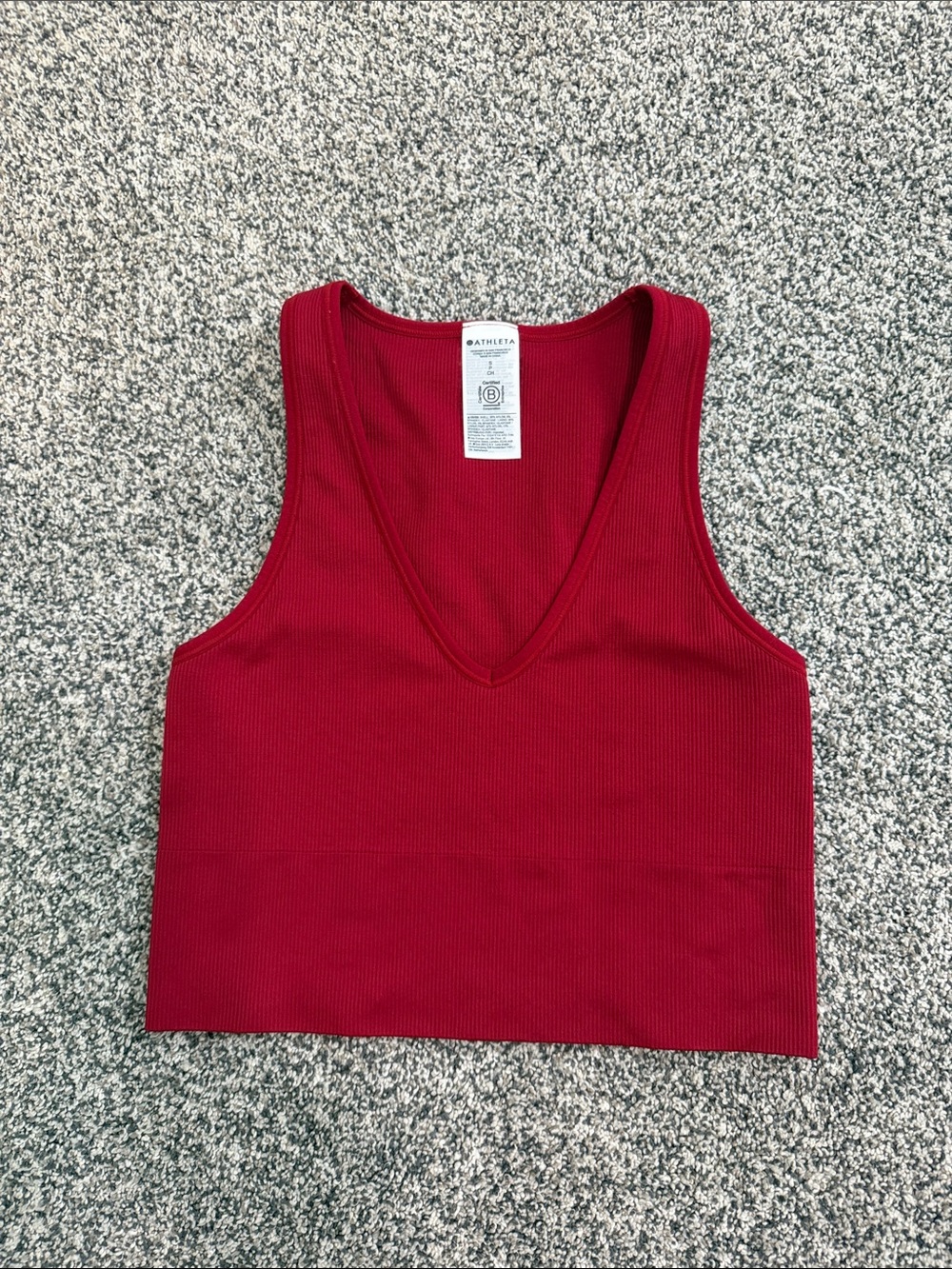 Athleta Red Ribbed V-neck Crop tank